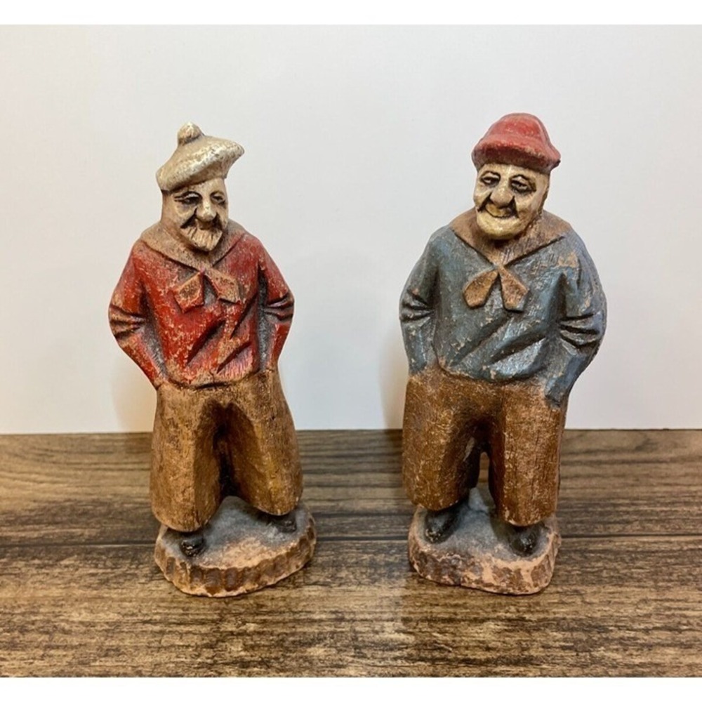 Lot of 2 Vintage Syroco Fisherman 5.5" Figures Figurines Set Cabin Folk Art